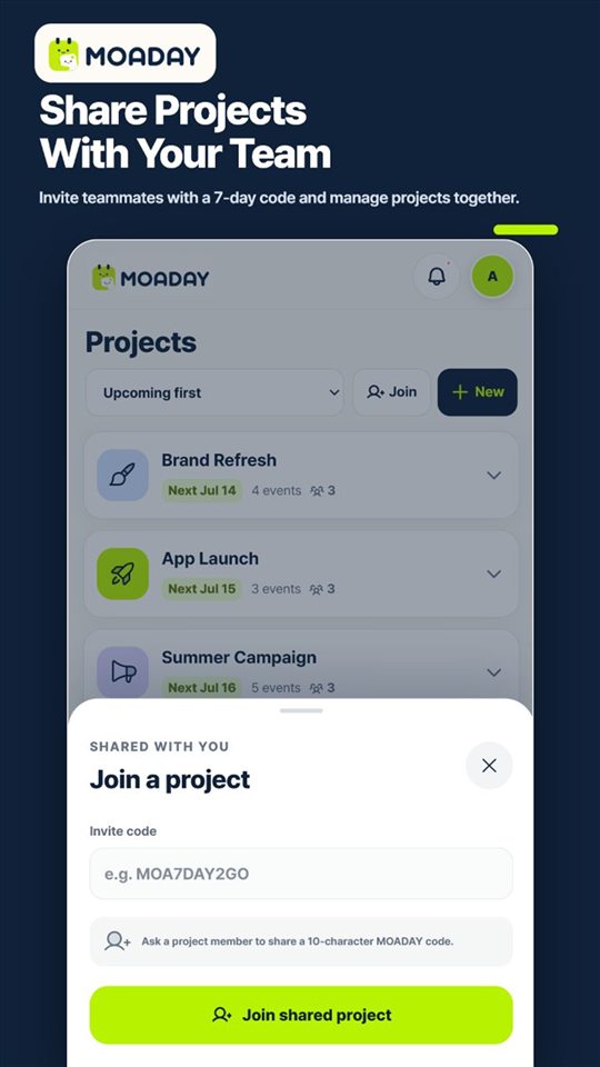 Sharing a MOADAY project with members